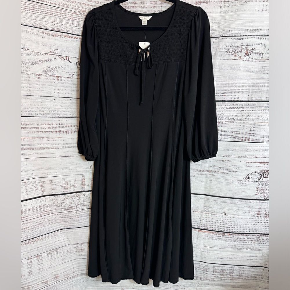 EST. 1946‎ Dress Womens Plus 14/16 ideal Black V Neck jersey Smocked pleated New